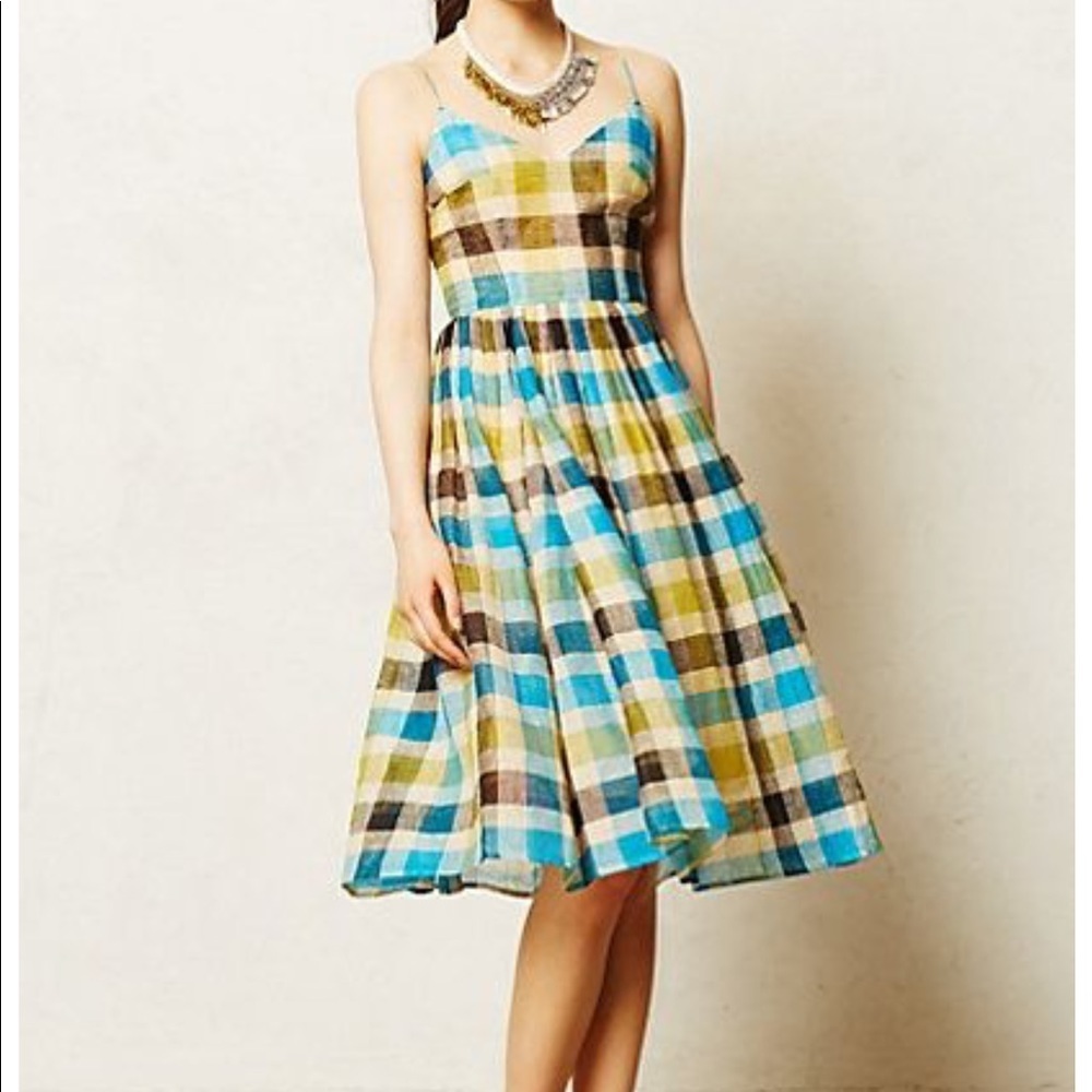 (SHELL) Anthropologie Multicolor Plaid Midi Dress